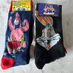 SpongeBob and Space Jam Novelty Socks Great Stocking Stuffer! 🎁 Size 6-12